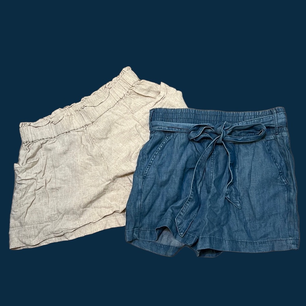 Shorts, H&M and Peace & Pearls, chambray, linen blend, pull on, medium